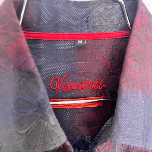 Luchino Visconti Mens Shirt Sz M Burgundy Navy Paisley Button-Up Long Sleeve - Picture 6 of 7